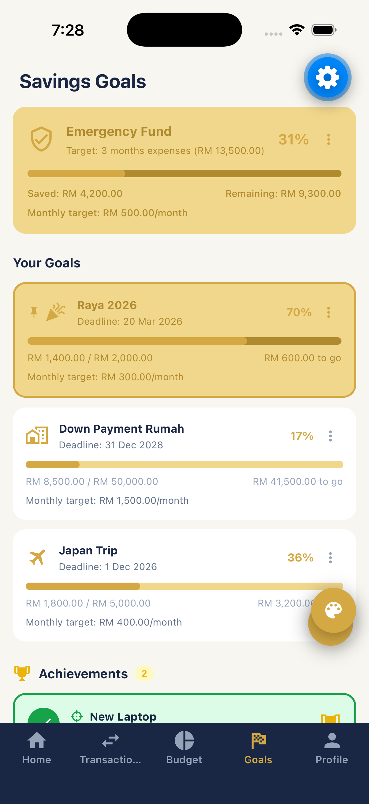 Savings Goals with Progress Tracking